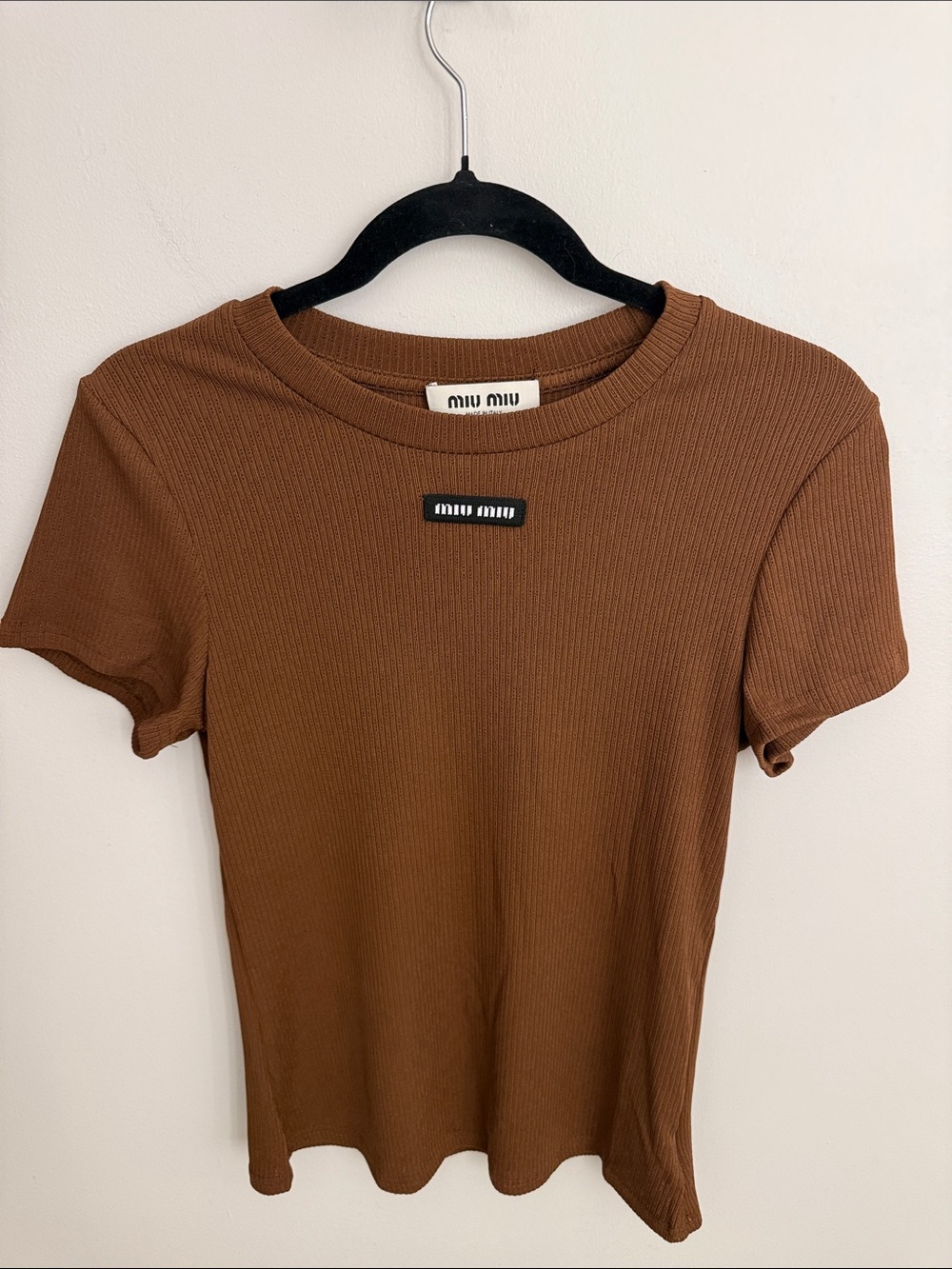Brown Ribbed Short-Sleeve Top - Picture 2 of 4